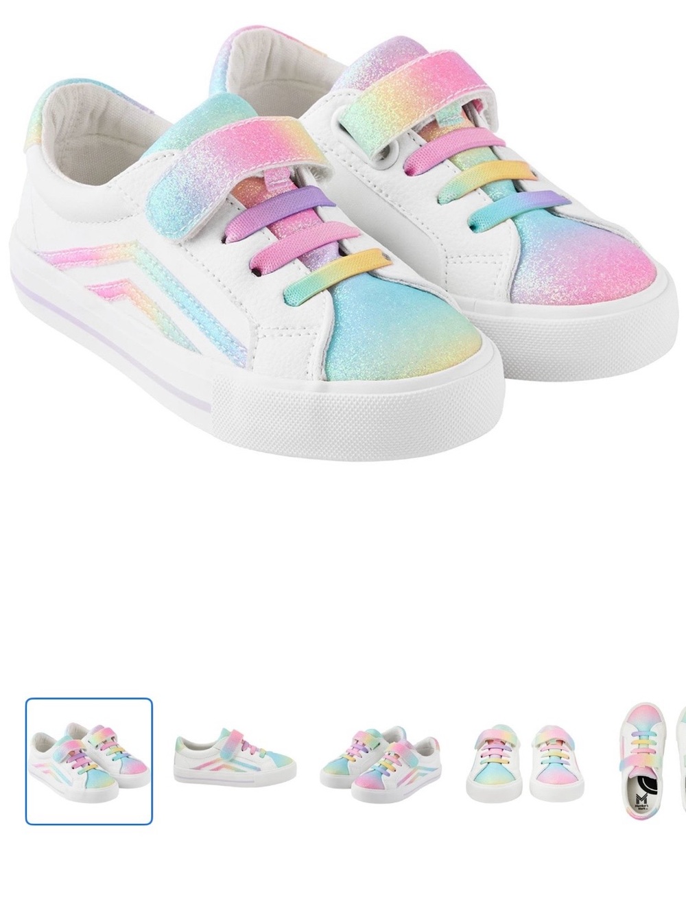 Kids Rainbow Glitter Sneakers - White with Pastel Multicolor